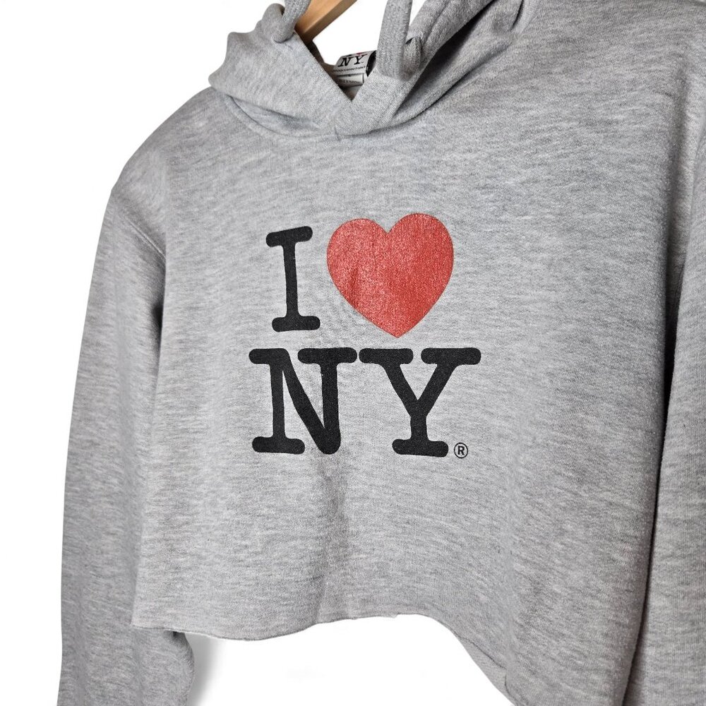 I Love New York Cropped Hoodie Women Pullover Long Sleeve Heart Emoji L